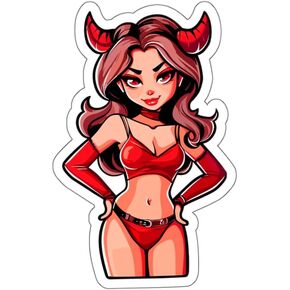 Devil Girl Sticker Souvenir Window Decal Vinyl Small Waterproof for Water Bottle Mug Passport Book Scrapbook Notebook Laptop Tumbler Skateboard Computer Phone Size 4" Funny Gift