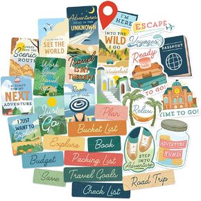 Navy Peony Wanderlust Dreamscape Travel Vision Board Stickers (30pcs) - Travel Planning, Bucket List Stickers for Planners, Vision Board Party