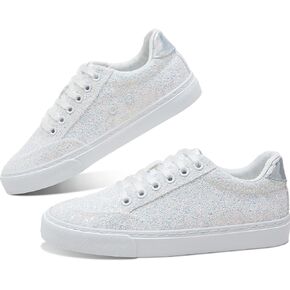 Jeekopeg Glitter Sparkly Fashion Sneakers Shoes Shiny Casual Shoes Bling Sequin Concert Low Cut Lace up Shoes