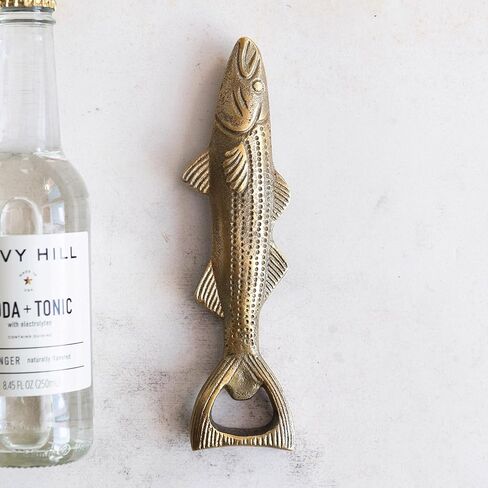 Creative Co-Op Cast Aluminum Fish Shaped Bottle Opener, Antique Gold Finish Dining/Entertain Glass/Bar, 7" L x 2" W x 1" H in Saudi Arabia