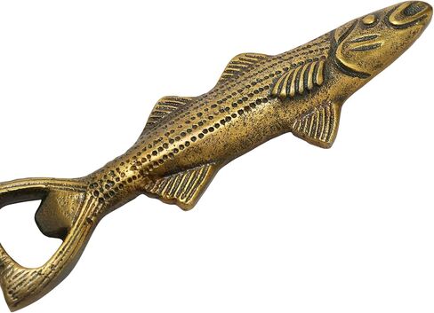 Creative Co-Op Cast Aluminum Fish Shaped Bottle Opener, Antique Gold Finish Dining/Entertain Glass/Bar, 7" L x 2" W x 1" H in Saudi Arabia