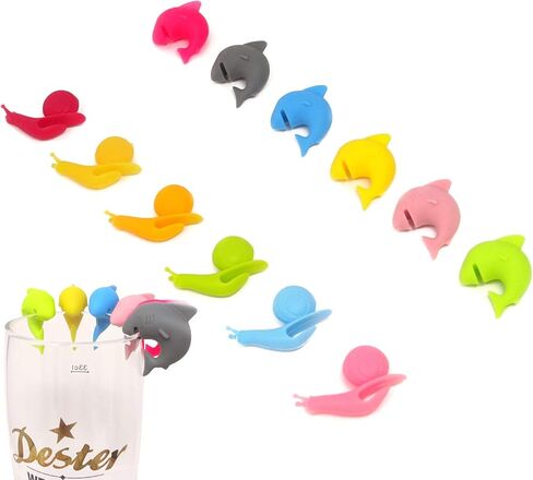 Honbay 12PCS Cute Silicone Glass Identifier Drink Markers, Shark and Snail in Saudi Arabia