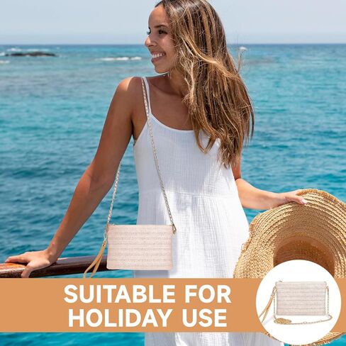 Clutch Purses for Women, Womens Straw Purse Small Summer Purse Straw Tote Bag Woven Purse Raffia Bag Rattan Purse Wristlet Purses Beach Purse Straw Crossbody Wallet Bags with Strap for Women Girls in Saudi Arabia