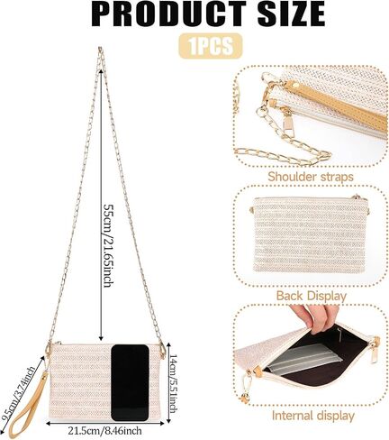 Clutch Purses for Women, Womens Straw Purse Small Summer Purse Straw Tote Bag Woven Purse Raffia Bag Rattan Purse Wristlet Purses Beach Purse Straw Crossbody Wallet Bags with Strap for Women Girls in Saudi Arabia