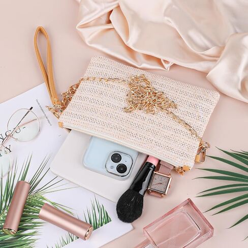 Clutch Purses for Women, Womens Straw Purse Small Summer Purse Straw Tote Bag Woven Purse Raffia Bag Rattan Purse Wristlet Purses Beach Purse Straw Crossbody Wallet Bags with Strap for Women Girls in Saudi Arabia