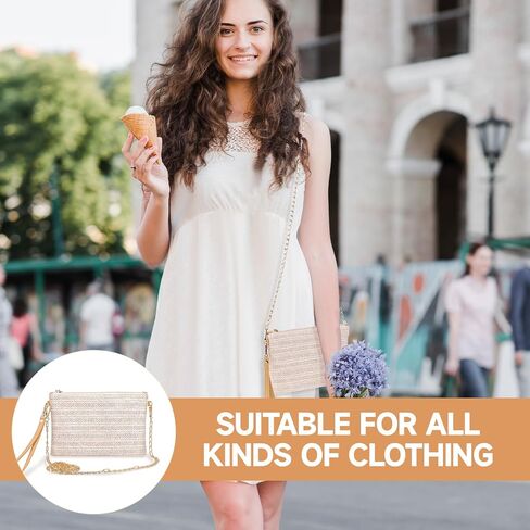 Clutch Purses for Women, Womens Straw Purse Small Summer Purse Straw Tote Bag Woven Purse Raffia Bag Rattan Purse Wristlet Purses Beach Purse Straw Crossbody Wallet Bags with Strap for Women Girls in Saudi Arabia
