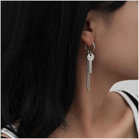 أقراط متدلية على شكل مفتاح فاسق، أقراط على شكل سلسلة شرابة، أقراط متدلية على شكل مفتاح فضي، أقراط مجوهرات مخصصة للنساء والفتيات in Kuwait