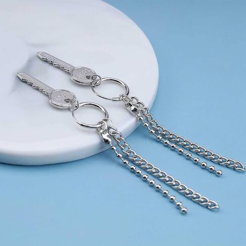 أقراط متدلية على شكل مفتاح فاسق، أقراط على شكل سلسلة شرابة، أقراط متدلية على شكل مفتاح فضي، أقراط مجوهرات مخصصة للنساء والفتيات in Kuwait