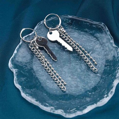 أقراط متدلية على شكل مفتاح فاسق، أقراط على شكل سلسلة شرابة، أقراط متدلية على شكل مفتاح فضي، أقراط مجوهرات مخصصة للنساء والفتيات in Kuwait