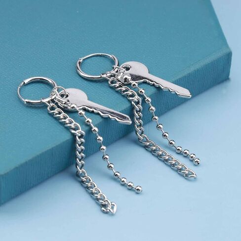 أقراط متدلية على شكل مفتاح فاسق، أقراط على شكل سلسلة شرابة، أقراط متدلية على شكل مفتاح فضي، أقراط مجوهرات مخصصة للنساء والفتيات in Kuwait