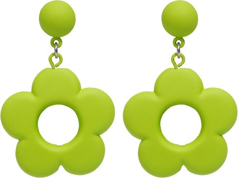 Flower Earrings for Women Acrylic Daisy Drop Dangle Flowers Floral Earrings Y2k 70s Yellow White Black Flowers Earrings in Saudi Arabia