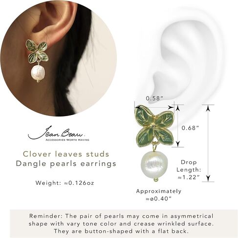 JeanBeau Large Dangle Pearl Earrings with Rhinestone Cubic Zirconia Chain - 14k Gold plated Brass, Synthetic Faux Pearl – Sparkly Long Chain/C shaped Open Hoop Drop Dangle Earrings for Women in Saudi Arabia