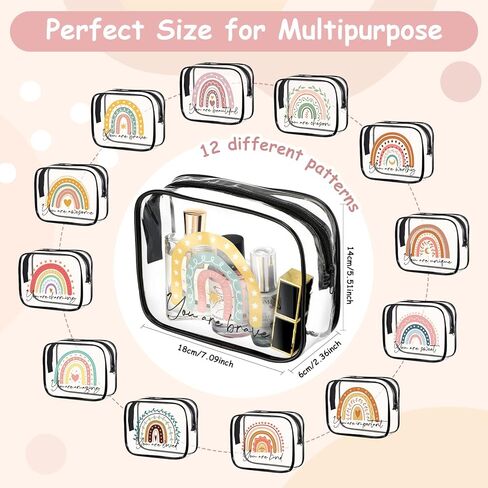 Hillban 12 قطعة قوس قزح واضح حقيبة أدوات الزينة البلاستيكية حقيبة أدوات الزينة للنساء مقاوم للماء حقيبة ماكياج القلب بوهو مستحضرات التجميل ملهمة واضحة سستة السفر الحقيبة المنظم هدية يوم تقدير الموظف (أسود) in Kuwait