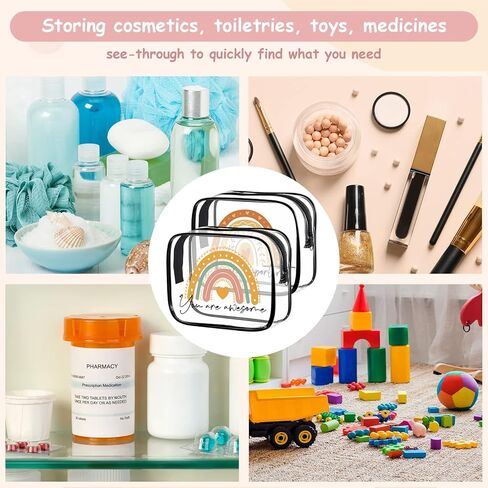 Hillban 12 قطعة قوس قزح واضح حقيبة أدوات الزينة البلاستيكية حقيبة أدوات الزينة للنساء مقاوم للماء حقيبة ماكياج القلب بوهو مستحضرات التجميل ملهمة واضحة سستة السفر الحقيبة المنظم هدية يوم تقدير الموظف (أسود) in Kuwait