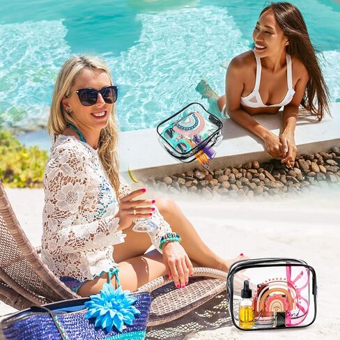 Hillban 12 قطعة قوس قزح واضح حقيبة أدوات الزينة البلاستيكية حقيبة أدوات الزينة للنساء مقاوم للماء حقيبة ماكياج القلب بوهو مستحضرات التجميل ملهمة واضحة سستة السفر الحقيبة المنظم هدية يوم تقدير الموظف (أسود) in Kuwait