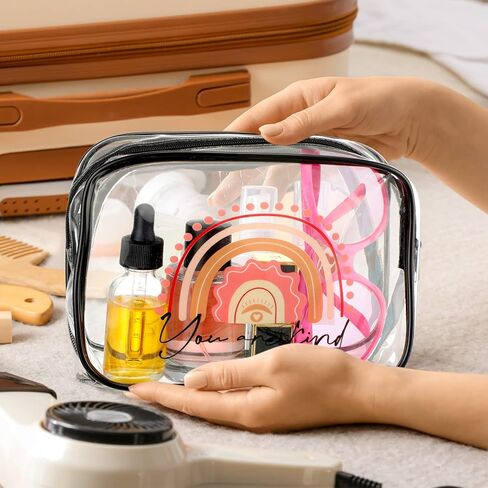 Hillban 12 قطعة قوس قزح واضح حقيبة أدوات الزينة البلاستيكية حقيبة أدوات الزينة للنساء مقاوم للماء حقيبة ماكياج القلب بوهو مستحضرات التجميل ملهمة واضحة سستة السفر الحقيبة المنظم هدية يوم تقدير الموظف (أسود) in Kuwait