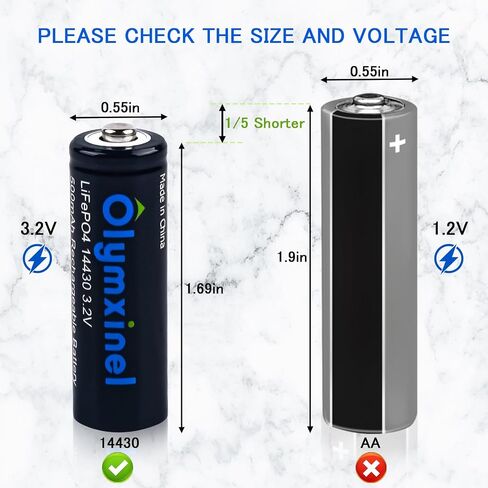 14430 3.2v Rechageable Batteries for Solar Lights- LiFePO4 Battery 14430 500mAh for Outdoor Solar Lights,Tooth Brush, Shaver(4pack) in Saudi Arabia