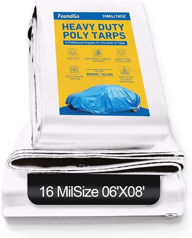 FoundGo 6′X 8′Heavy Duty Tarps 16mil, Super Thick Tarp Cover Waterproof Poly Tarpaulin with Grommets UV Resistant for Canopy, Roof Tent, Boat, Patio, RV, Pool or Camping（white） in Saudi Arabia