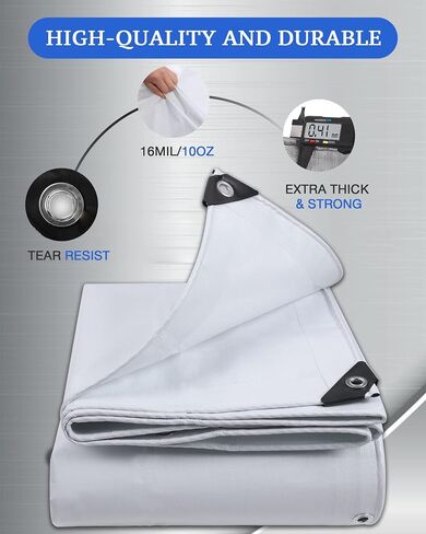 FoundGo 6′X 8′Heavy Duty Tarps 16mil, Super Thick Tarp Cover Waterproof Poly Tarpaulin with Grommets UV Resistant for Canopy, Roof Tent, Boat, Patio, RV, Pool or Camping（white） in Saudi Arabia