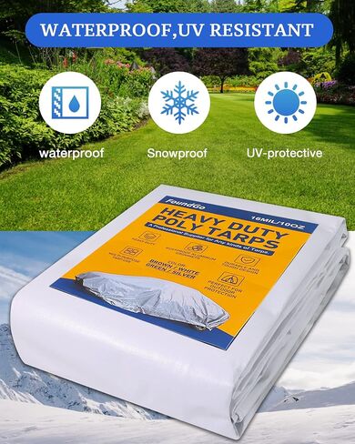 FoundGo 6′X 8′Heavy Duty Tarps 16mil, Super Thick Tarp Cover Waterproof Poly Tarpaulin with Grommets UV Resistant for Canopy, Roof Tent, Boat, Patio, RV, Pool or Camping（white） in Saudi Arabia