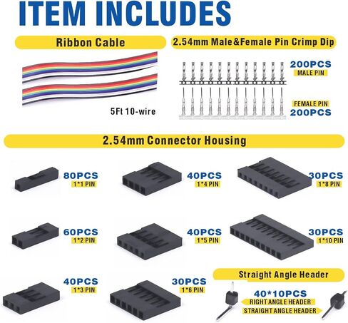 620PCS 2.54mm Pitch Row Type Connectors with Male/Female Pin Connector Kit, Cable Jumper Wire Pin Header Housing Kit in Saudi Arabia