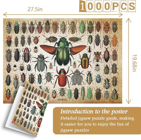 Insects Puzzles for Adults 1000 Pieces and up, PICKFORU Vintage Puzzle with 73 Colorful Insects, Bugs Jigsaw Puzzles as Gift for Beetles Lovers in Saudi Arabia