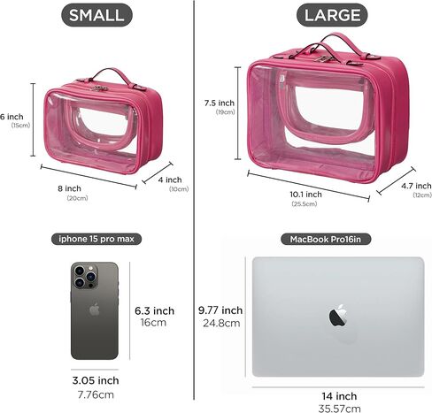 حقيبة مستحضرات تجميل شفافة من HBselect مكونة من طبقتين لأدوات الزينة للسفر وحقيبة مكياج شفافة مع سحاب وحقيبة سفر شفافة لأدوات الزينة مقاس 10 × 8 × 6 بوصة (صغير، أسود) in Kuwait