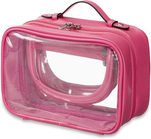 حقيبة مستحضرات تجميل شفافة من HBselect مكونة من طبقتين لأدوات الزينة للسفر وحقيبة مكياج شفافة مع سحاب وحقيبة سفر شفافة لأدوات الزينة مقاس 10 × 8 × 6 بوصة (صغير، أسود) in Kuwait