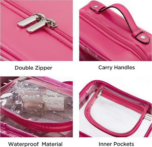 حقيبة مستحضرات تجميل شفافة من HBselect مكونة من طبقتين لأدوات الزينة للسفر وحقيبة مكياج شفافة مع سحاب وحقيبة سفر شفافة لأدوات الزينة مقاس 10 × 8 × 6 بوصة (صغير، أسود) in Kuwait