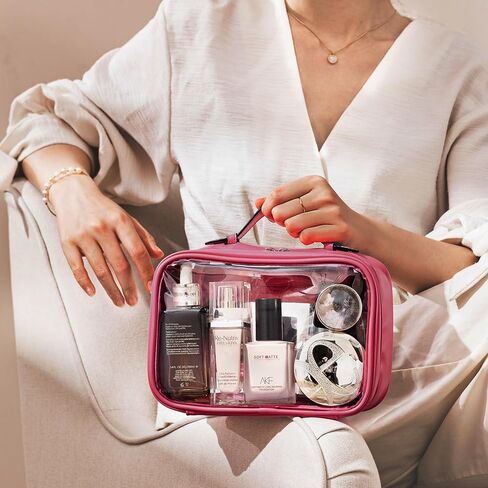 حقيبة مستحضرات تجميل شفافة من HBselect مكونة من طبقتين لأدوات الزينة للسفر وحقيبة مكياج شفافة مع سحاب وحقيبة سفر شفافة لأدوات الزينة مقاس 10 × 8 × 6 بوصة (صغير، أسود) in Kuwait