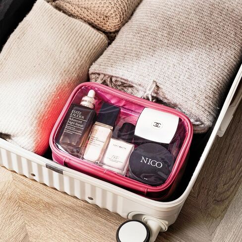 حقيبة مستحضرات تجميل شفافة من HBselect مكونة من طبقتين لأدوات الزينة للسفر وحقيبة مكياج شفافة مع سحاب وحقيبة سفر شفافة لأدوات الزينة مقاس 10 × 8 × 6 بوصة (صغير، أسود) in Kuwait