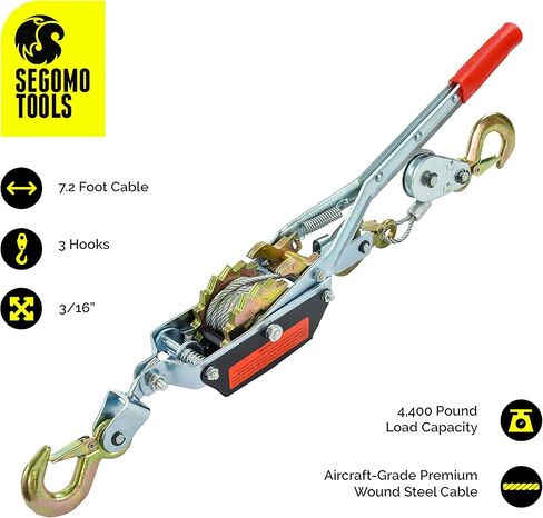 أدوات سيجومو 2 طن كابل فولاذي عالي التحمل 3 خطاف سقاطة طاقة مزدوجة التروس تأتي على طول أداة سحب | ساحب ونش الكابل | كومالونج | تعال على طول الونش الثقيل | أداة سحب 2 طن - POWERP2 in Kuwait