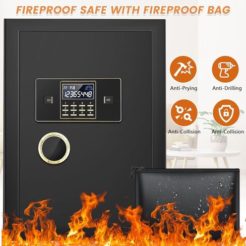 4.0 قدم مكعب كبير آمن للمنزل ومقاوم للماء ومضاد للسرقة ومقاوم للحريق مع حقيبة مقاومة للحريق ولوحة مفاتيح قابلة للبرمجة ومفاتيح احتياطية، أمان رقمي للمنزل آمن للمستندات والأشياء الثمينة لأموال الأسلحة النارية in Kuwait
