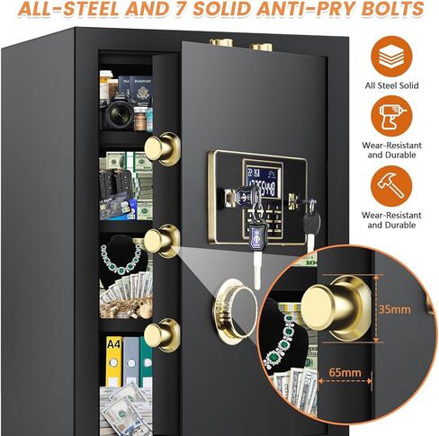 4.0 قدم مكعب كبير آمن للمنزل ومقاوم للماء ومضاد للسرقة ومقاوم للحريق مع حقيبة مقاومة للحريق ولوحة مفاتيح قابلة للبرمجة ومفاتيح احتياطية، أمان رقمي للمنزل آمن للمستندات والأشياء الثمينة لأموال الأسلحة النارية in Kuwait