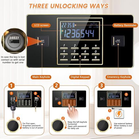 4.0 قدم مكعب كبير آمن للمنزل ومقاوم للماء ومضاد للسرقة ومقاوم للحريق مع حقيبة مقاومة للحريق ولوحة مفاتيح قابلة للبرمجة ومفاتيح احتياطية، أمان رقمي للمنزل آمن للمستندات والأشياء الثمينة لأموال الأسلحة النارية in Kuwait