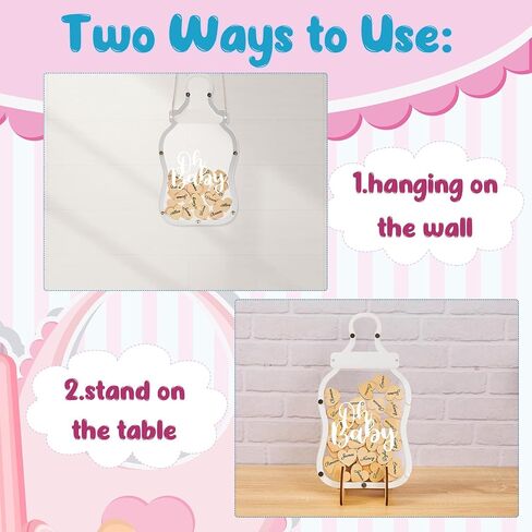 Qunclay Baby Bottle Baby Shower Guest Book with 60 Heart Token Alternative Wood Frame Guest Sign in Book Baby Shower Favors Baby Keepsake Signature Book for Baby Birthday Party Supplies in Saudi Arabia