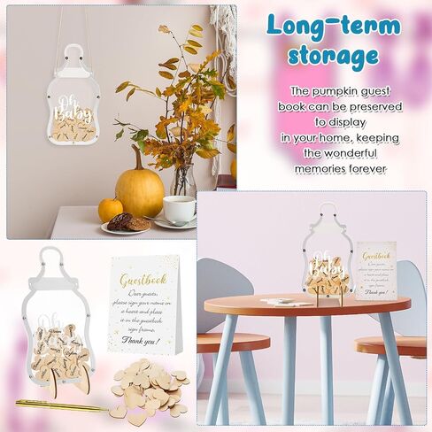 Qunclay Baby Bottle Baby Shower Guest Book with 60 Heart Token Alternative Wood Frame Guest Sign in Book Baby Shower Favors Baby Keepsake Signature Book for Baby Birthday Party Supplies in Saudi Arabia