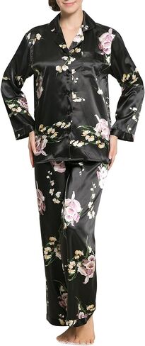 طقم بيجامة نسائية من الساتان الفاخر بأكمام طويلة من Lavenderi in Kuwait