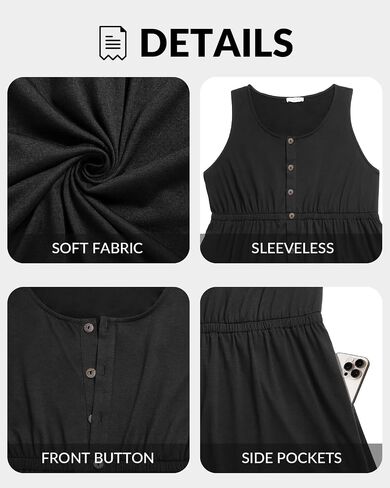 Pinup Fashion Women's Plus Size Summer Dresses Casual Pockets A-Line Button Down Sleeveless Scoop Neck Dress in Saudi Arabia