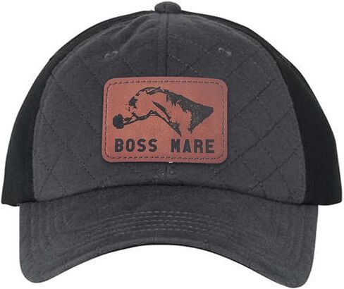 قبعة أمامية مبطنة The Boss Mare مع رقعة جلدية منقوشة - قبعة بيسبول نسائية للفروسية هدية حصان باللون الأزرق الداكن والرمادي in Kuwait