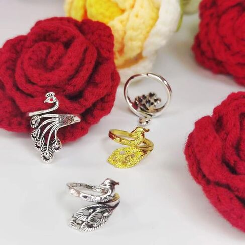 Suiduosd 6 Pack Adjustable Crochet Yarn Tension Ring with 10pcs Stitch Markers，20pcs Crochet Stitch Markers Ring,Crochet Ring for Finger Yarn Guide for Hand Weaving in Saudi Arabia