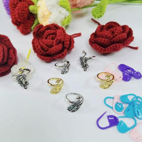 Suiduosd 6 Pack Adjustable Crochet Yarn Tension Ring with 10pcs Stitch Markers，20pcs Crochet Stitch Markers Ring,Crochet Ring for Finger Yarn Guide for Hand Weaving in Saudi Arabia