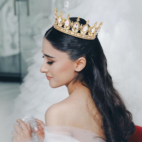 Vinjewelry Full Round Girls Bridal Crown Crystal Baroque Tiaras Sparkly Rhinestone Princess Carnival Headdress Jewelry Queen Costume Wedding Prom Birthday Pageant Party Hair Accessories in Kuwait