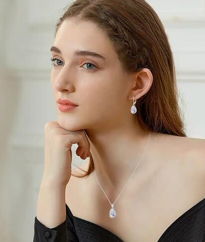 YONVUN Crystal Zircon Drop Dangle Leverback Earrings Plated 18k Gold Teardrop Oval Pear Gemstone Birthstone Jewelry Set Gift for Wife Mom Daughter Girlfriend Her in Kuwait