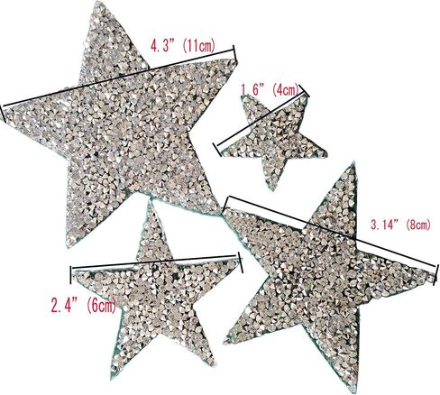 Rhinestone Star Iron on Patches Applique Adhesive Stick Heat Transfer for Clothes Glitter Rhinestone Stickers Iron on/Sew on Stickers Bling Star Patches 16pack (Grey) in Saudi Arabia