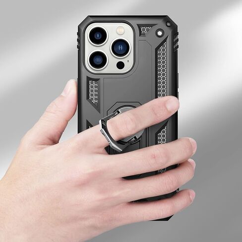 TILL for iPhone 13 Pro Max Full Coverage Heavy Duty Shockproof Phone Case Cover Built in Rotable Magnetic Ring Holder Kickstand with Holster Belt Swivel Clip for iPhone 13 Pro Max [Black] in Saudi Arabia