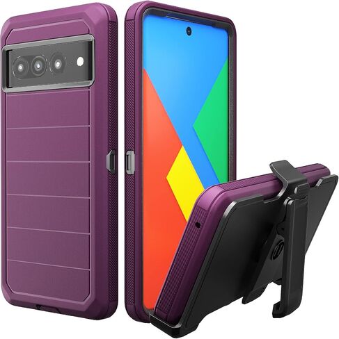 Designed for Google Pixel 7 Pro Case with Belt Clip & Kickstand, Full-Body Triple Layers Rugged Case for Pixel 7 Pro 5G 6.7 inch Phone (Purple+Black) in Saudi Arabia