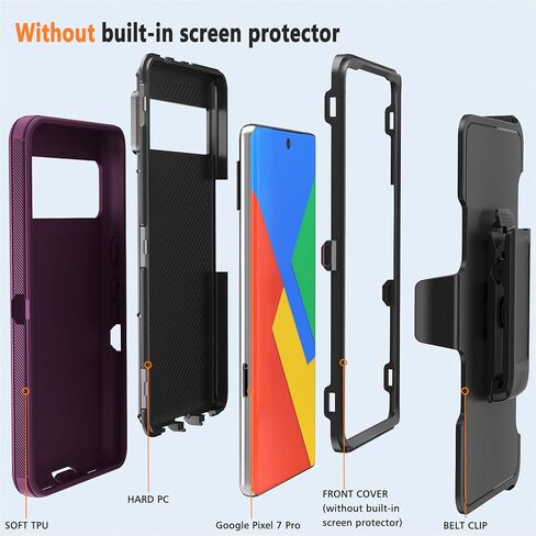 Designed for Google Pixel 7 Pro Case with Belt Clip & Kickstand, Full-Body Triple Layers Rugged Case for Pixel 7 Pro 5G 6.7 inch Phone (Purple+Black) in Saudi Arabia
