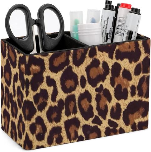 حامل قلم رصاص بنمط الفهد الرائع من الجلد حاوية القلم واللوازم المكتبية منظم صندوق الأدوات المكتبية لتزيين المكتب والمنزل والمدرسة in Kuwait