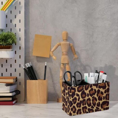 حامل قلم رصاص بنمط الفهد الرائع من الجلد حاوية القلم واللوازم المكتبية منظم صندوق الأدوات المكتبية لتزيين المكتب والمنزل والمدرسة in Kuwait